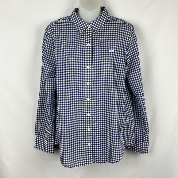Vineyard Vines Button Down Blue/White Plaid Long Sleeve Relaxed Shirt Size 6 - Picture 3 of 8